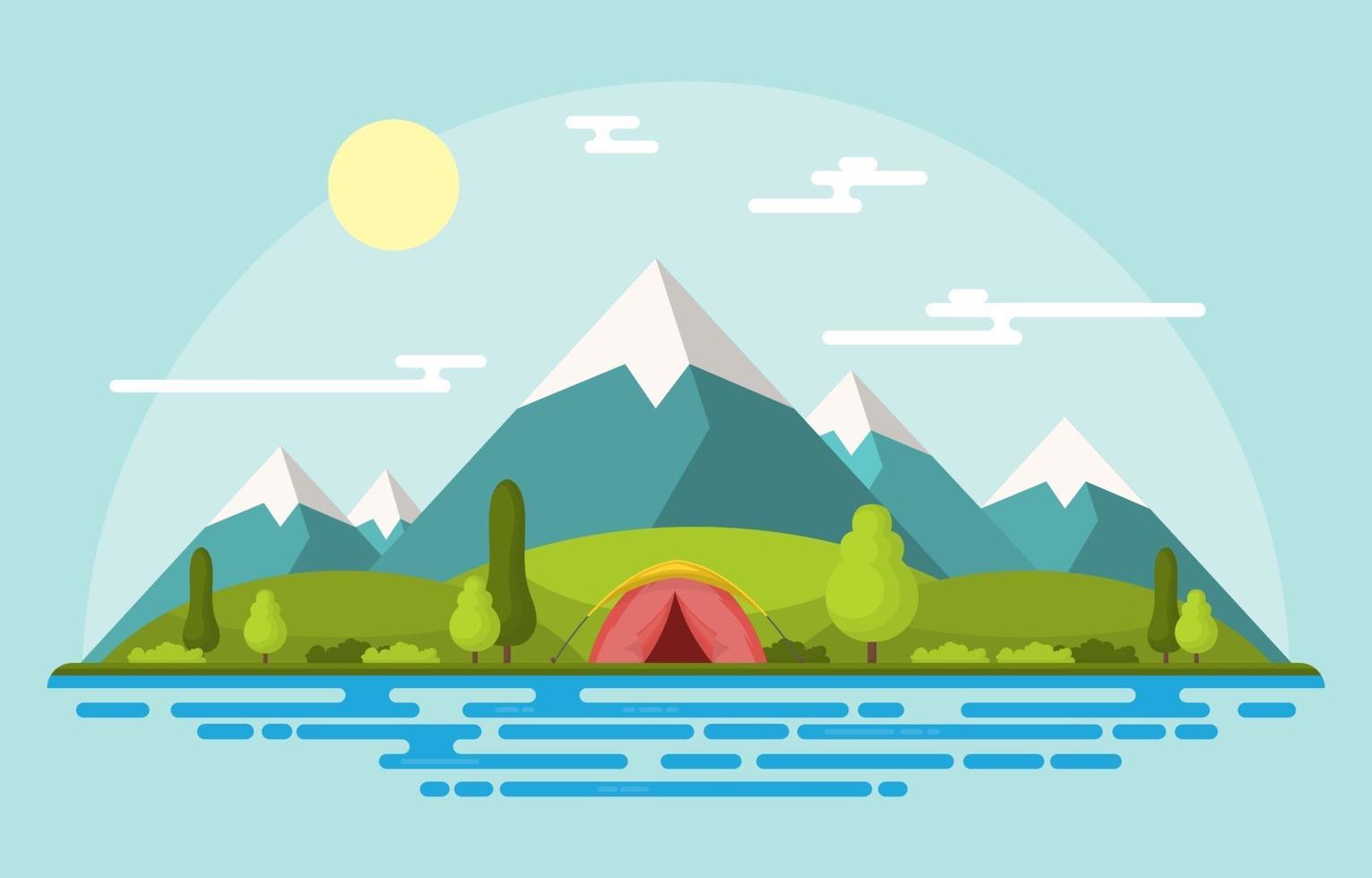 Camping Tent in the Mountains on a Sunny Day vector