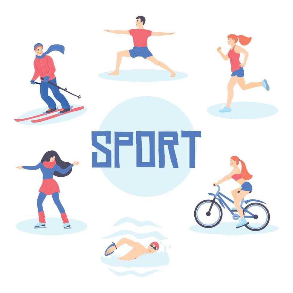 Collection of men and women performing various sports activities vector