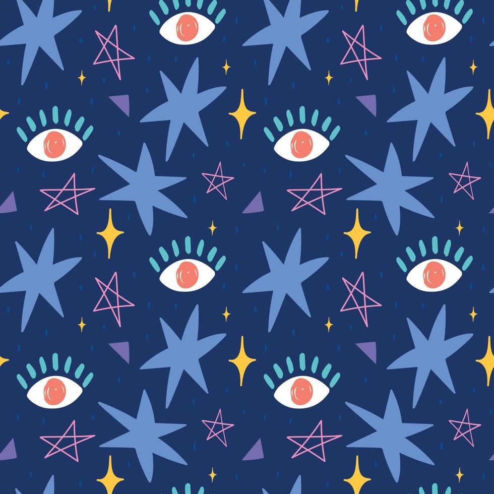 Hand drawn seamless pattern with eyes and stars vector