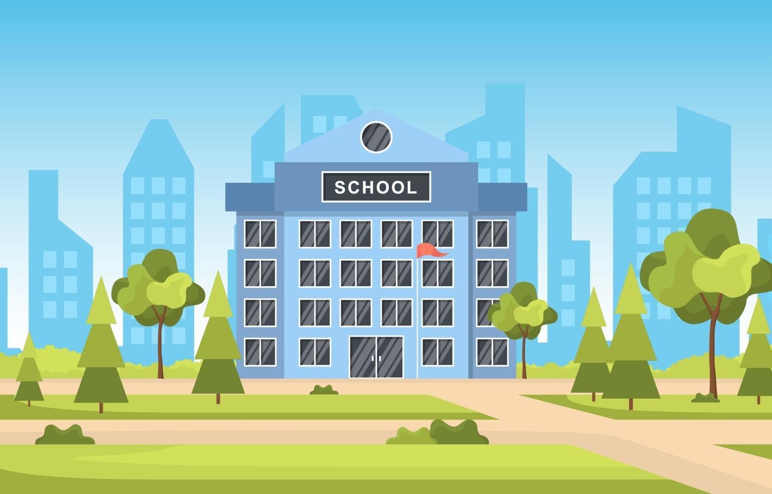 Large School Building with Trees and Skyline vector