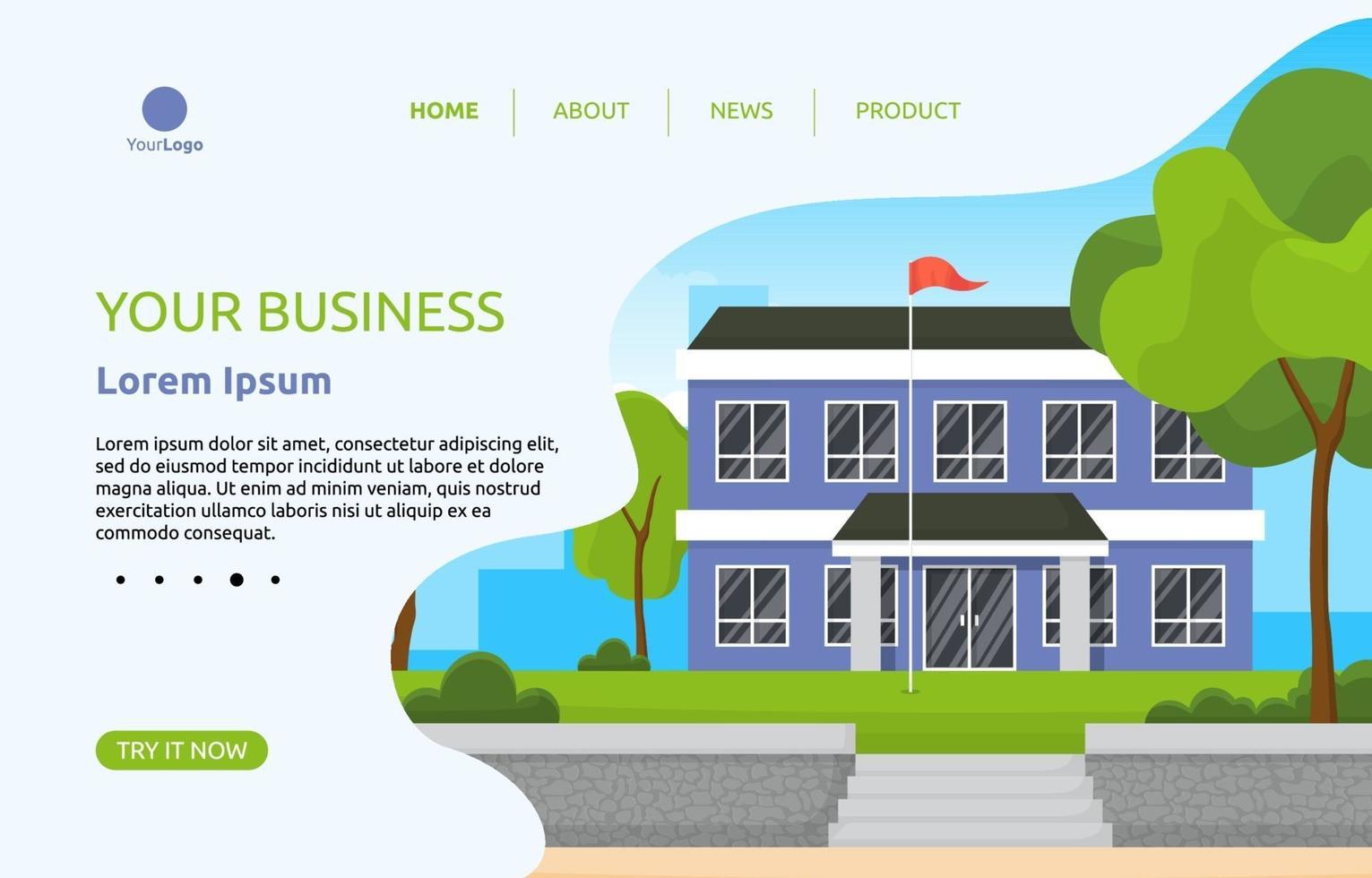 Landing Page with Large School Building with Trees and Sky vector