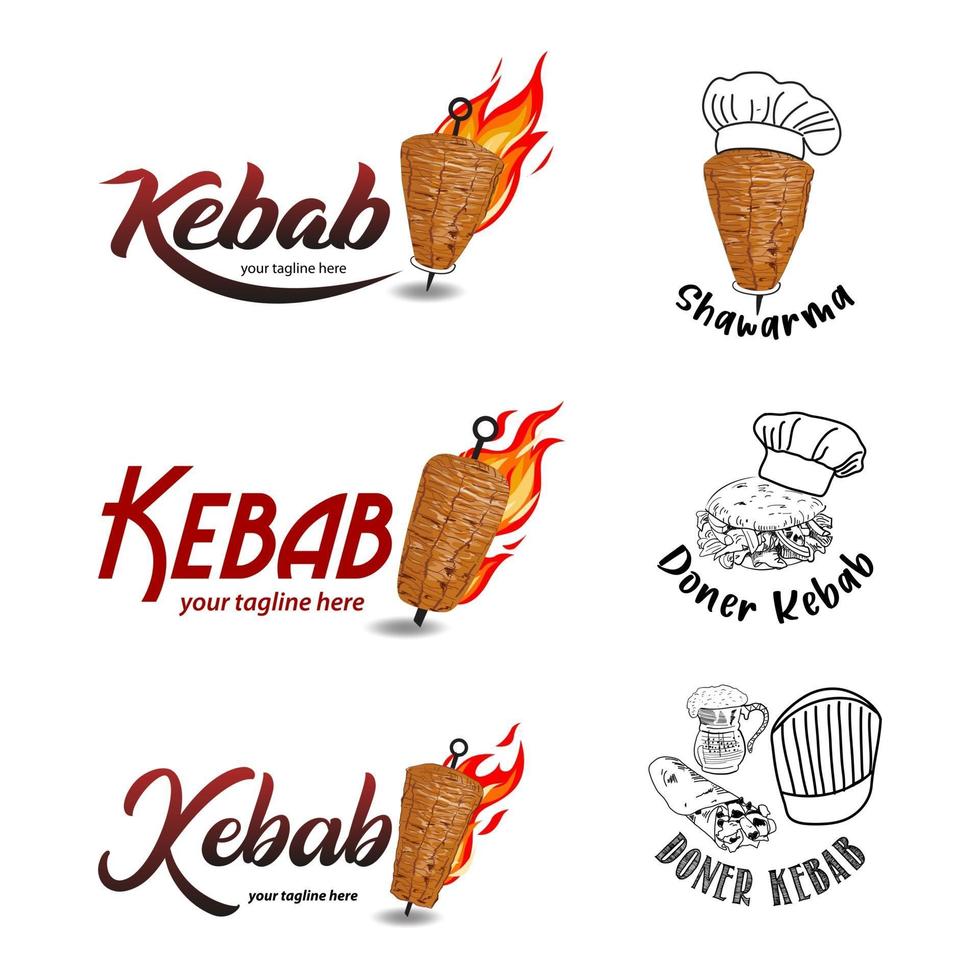 Shawarma cooking and ingredients for kebab. vector