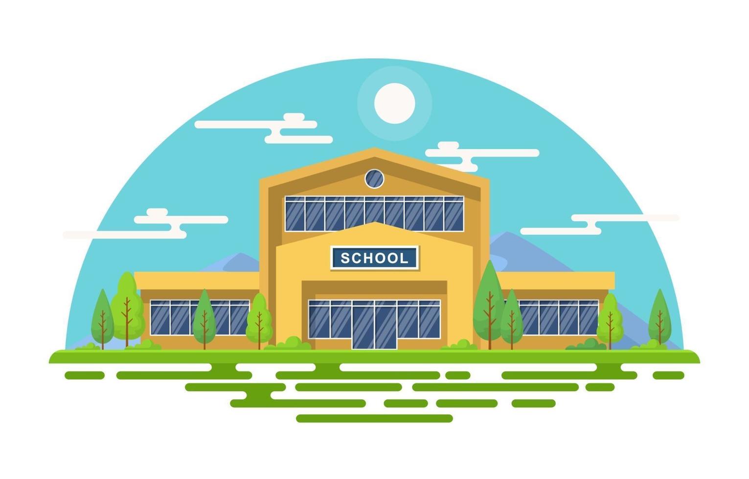 Large School Building with Trees and Sky vector