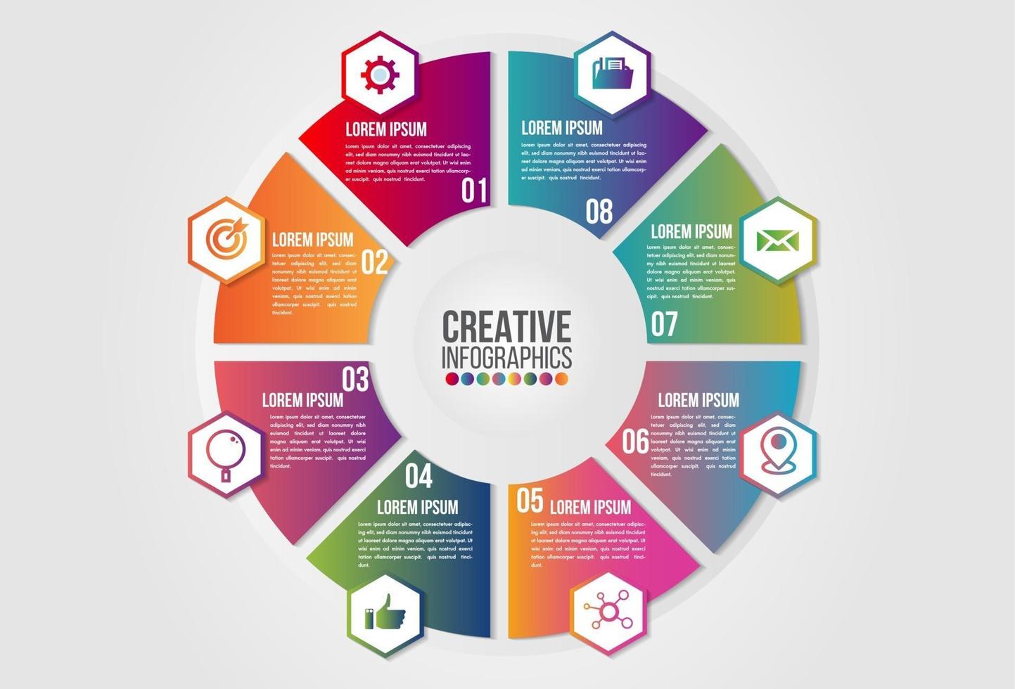 Infografía gráfico 8 pasos opciones concepto empresarial proceso de línea de tiempo circular vector