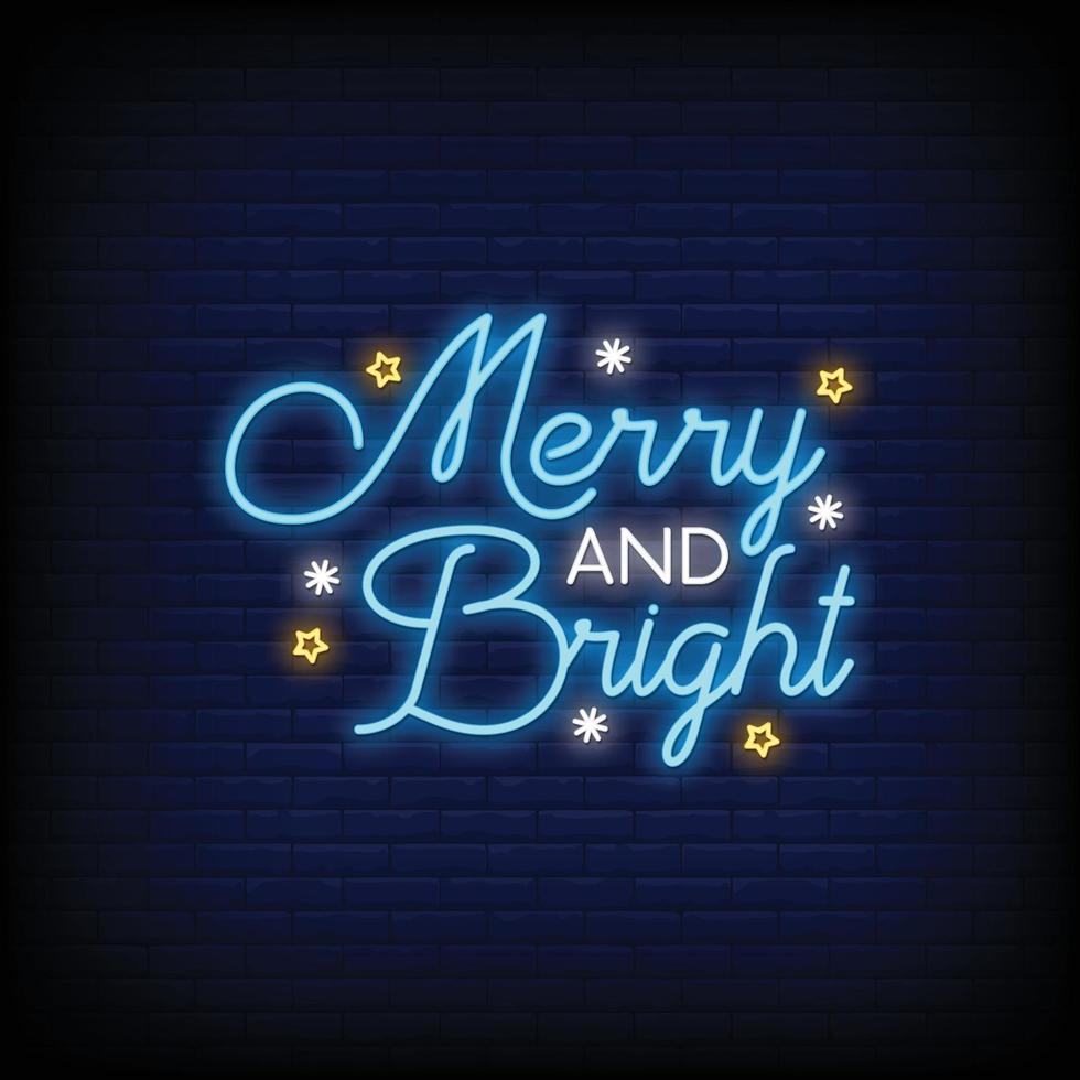 Merry and Bright Neon Signs Style Text Vector