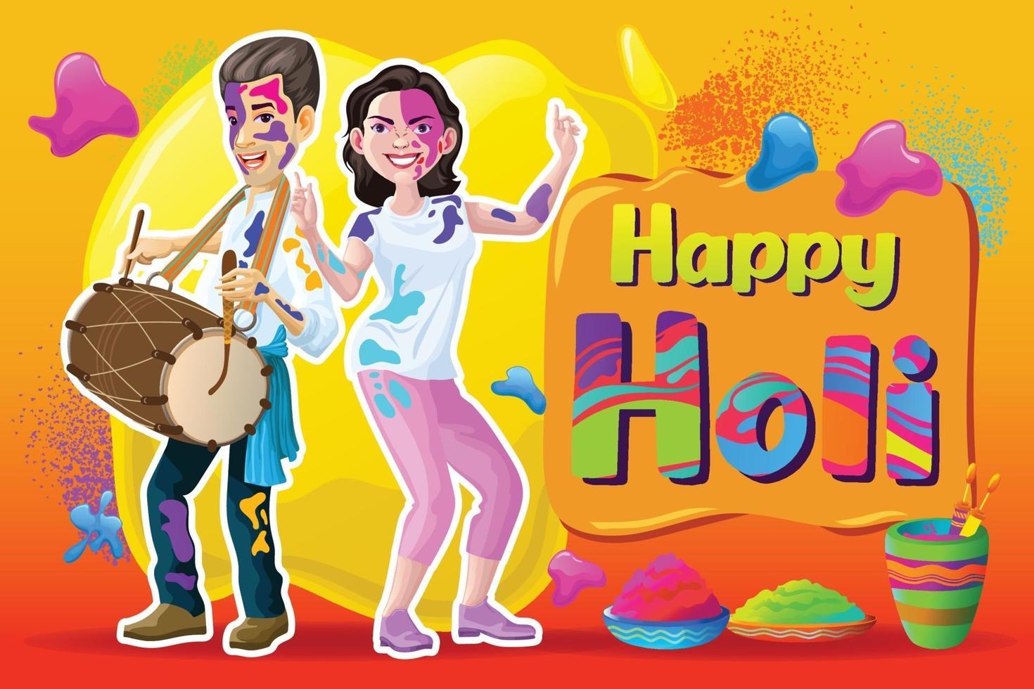 Holi greetings with dancers and colorful elements - Download Free Vectors  Clipart Graphics  Vector Art