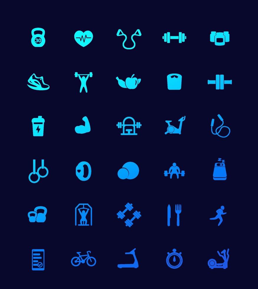 30 fitness icons, gym, workout and training set.eps vector