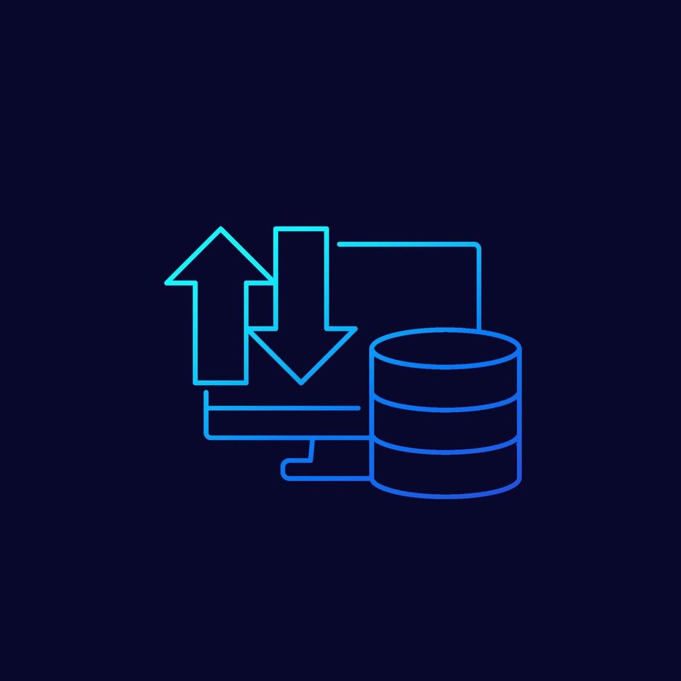 base de datos y computadora, icono de transferencia de datos, linear.eps vector