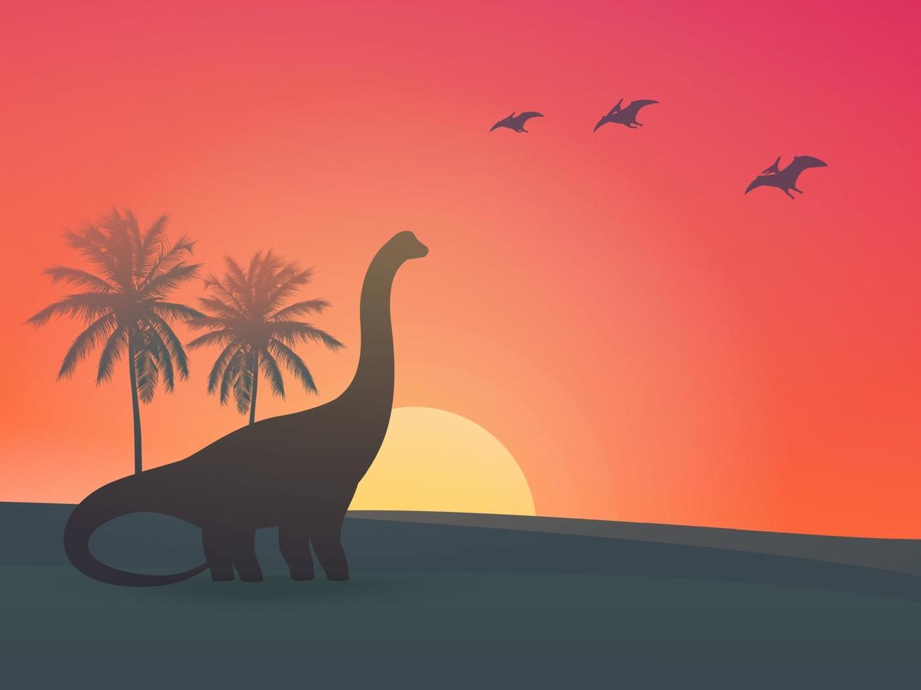 dinosaurio, saurópodo, al atardecer, vector, illustration.eps vector