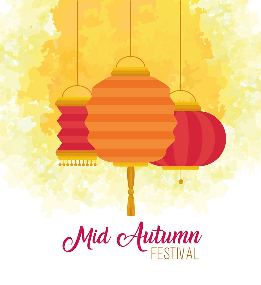 festival chino del medio otoño con linternas colgando decoración vector