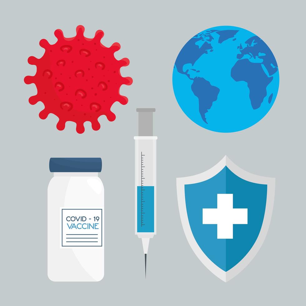 coronavirus vaccine icon set vector