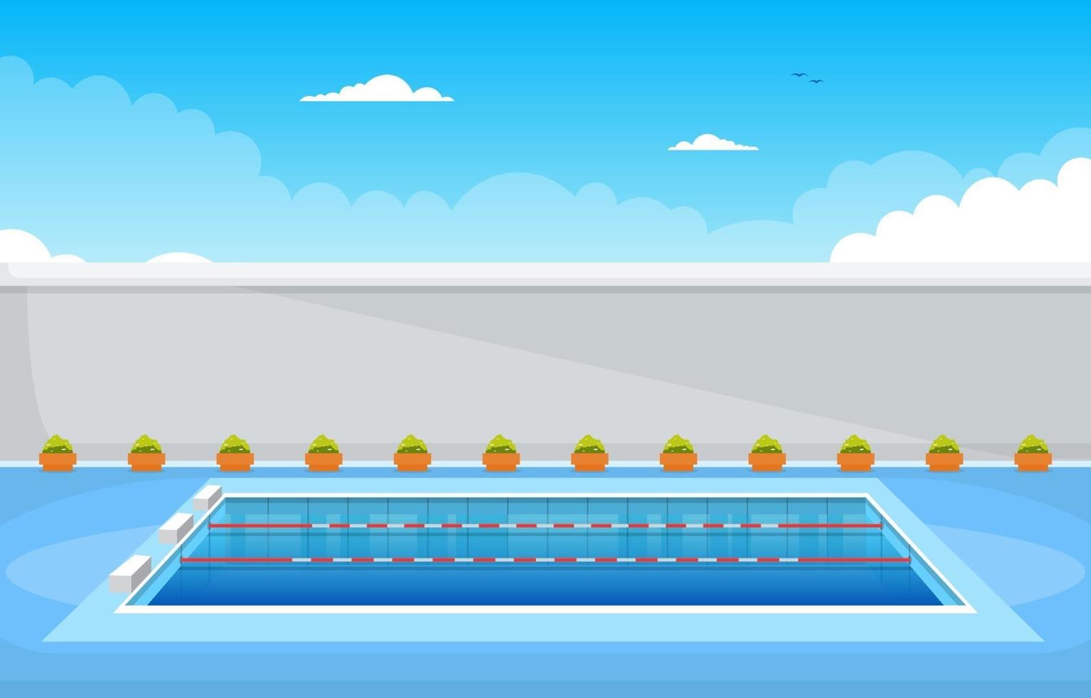 Outdoor Swimming Pool with Fence and Sky vector