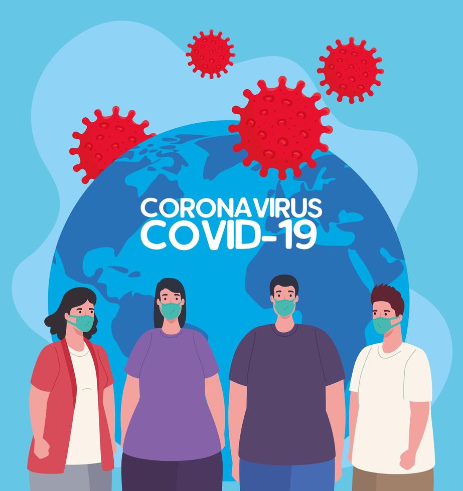 young people wearing face masks against covid19 vector