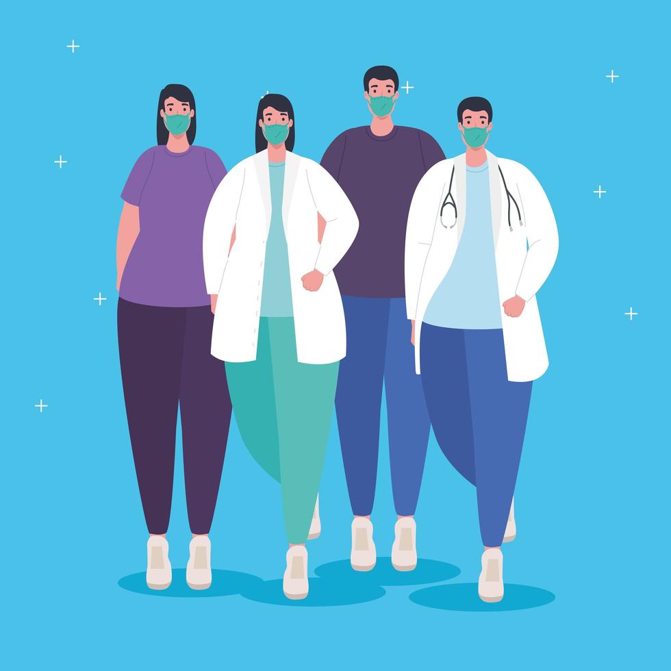 Doctors and patients wearing face masks vector