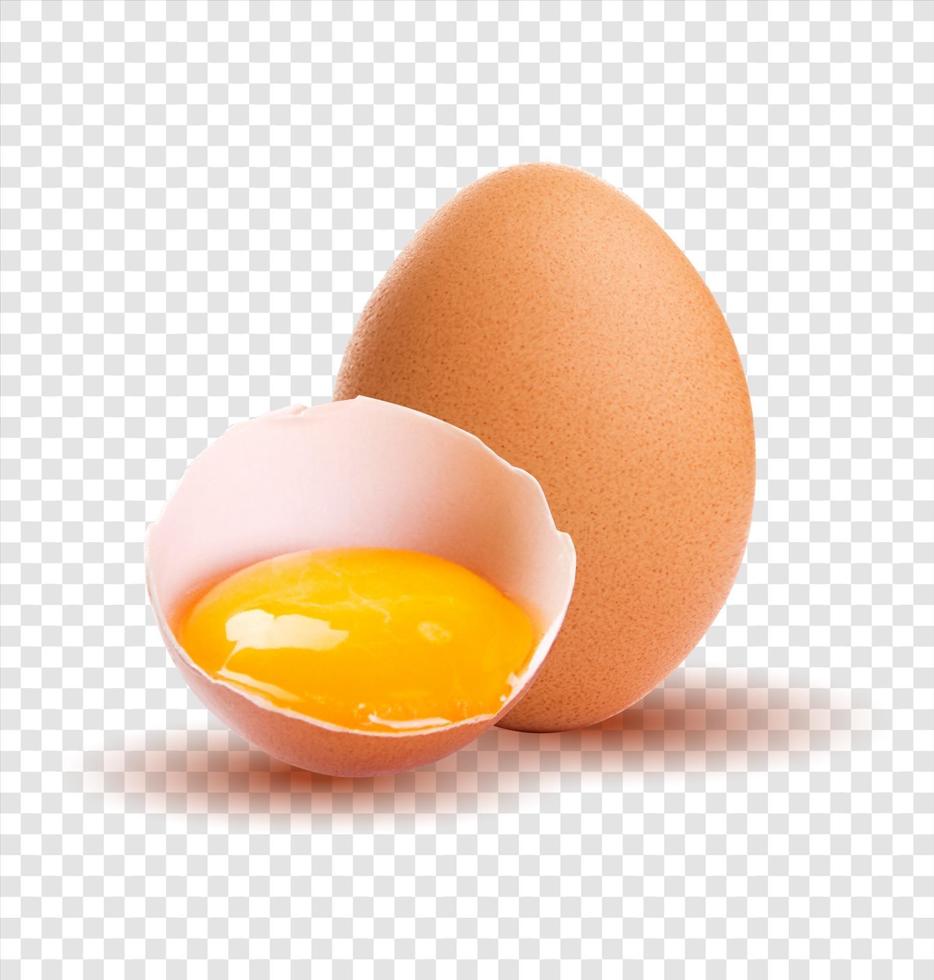 huevos crudos marrones, uno está roto, aislado. vector