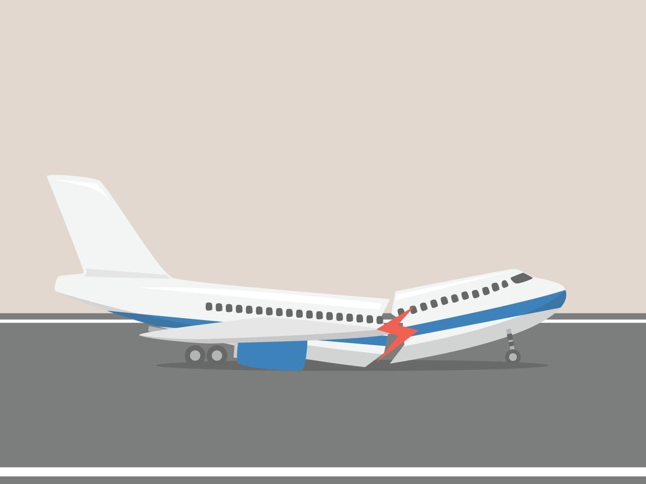 Airplane landing crash, airplane accident concept vector