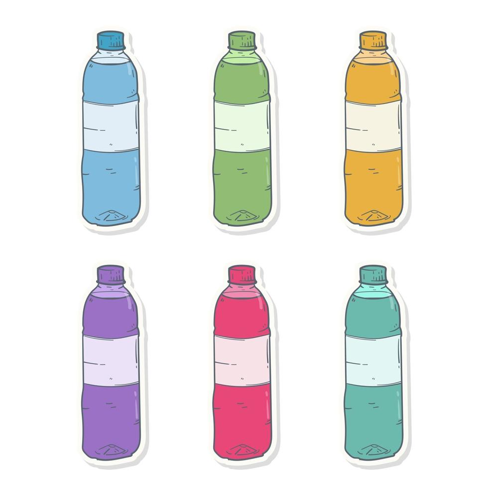 etiqueta engomada de la botella de plástico de dibujos animados dibujados a  mano con diferentes colores 2041188 Vector en Vecteezy