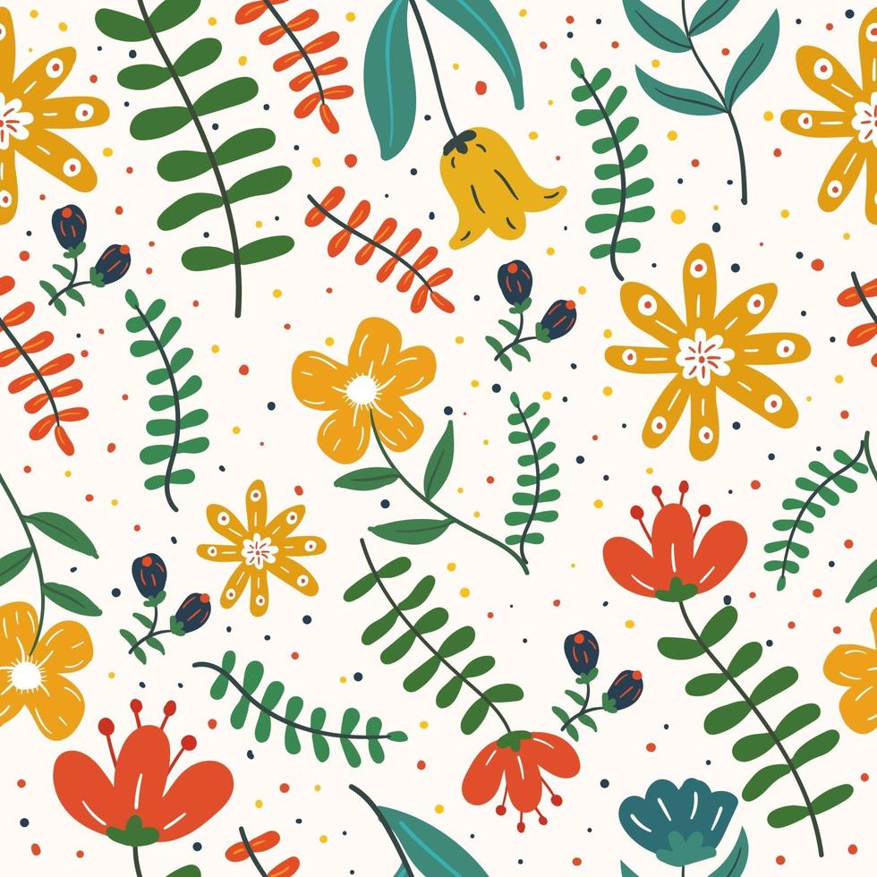 Colorful exotic leaves and flowers seamless pattern vector