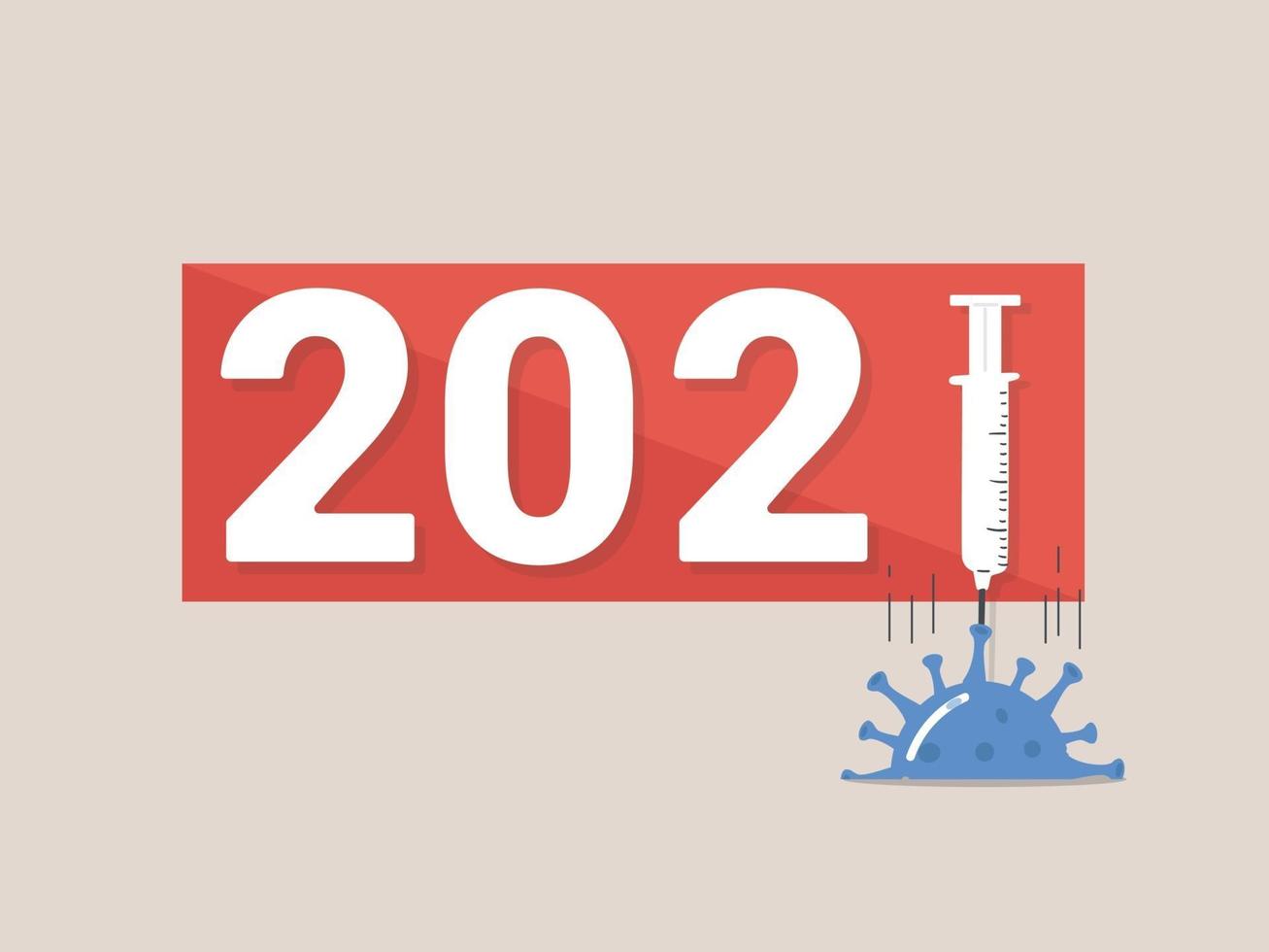 2021 año. Vacuna covid-19, la esperanza de recibir una vacuna para el 2021. Terminar la pandemia del covid en 2021. Vacuna contra la pandemia del coronavirus. vector