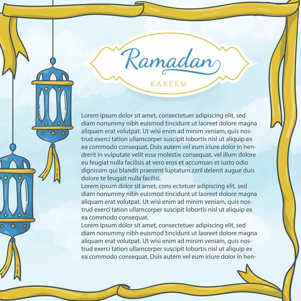 hand drawn islamic latern and ribbon background vector