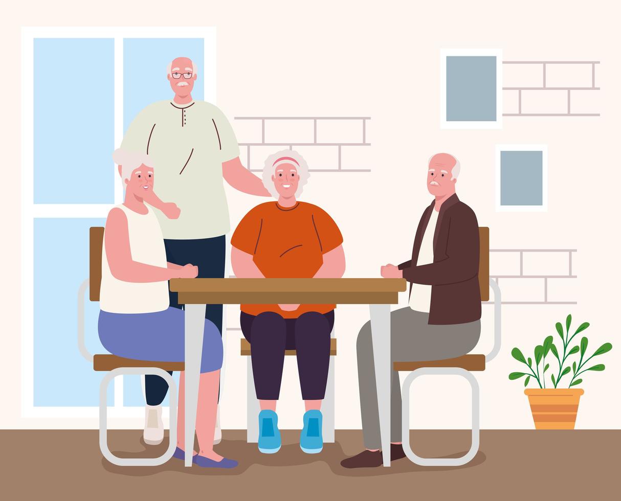 Senior citizens doing activities indoors vector