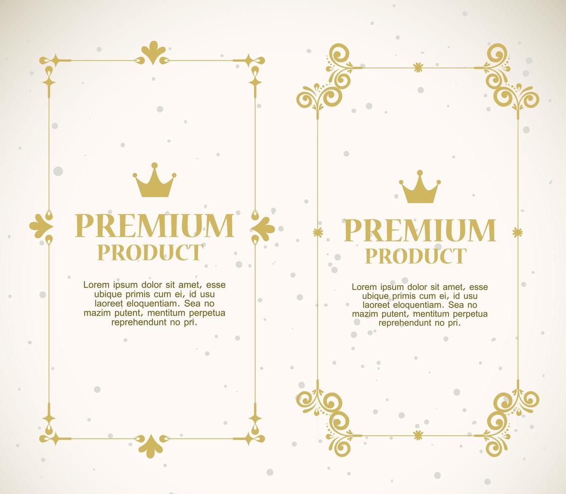 Set of premium product labels on a gold frames vector