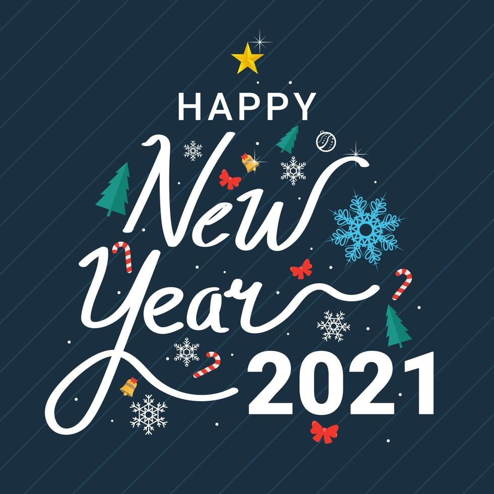 Decorative lettering happy new year 2021 vector