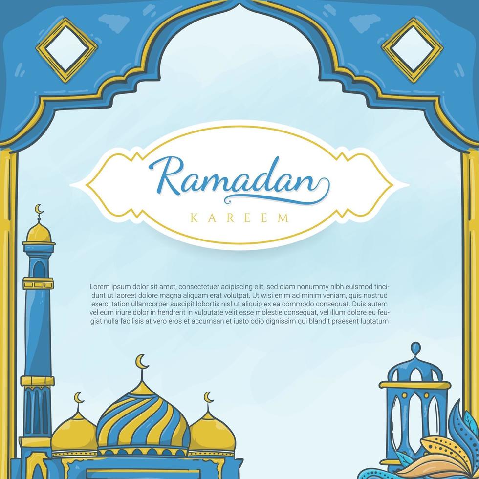 hand drawn ramadan kareem with islamic ornament vector