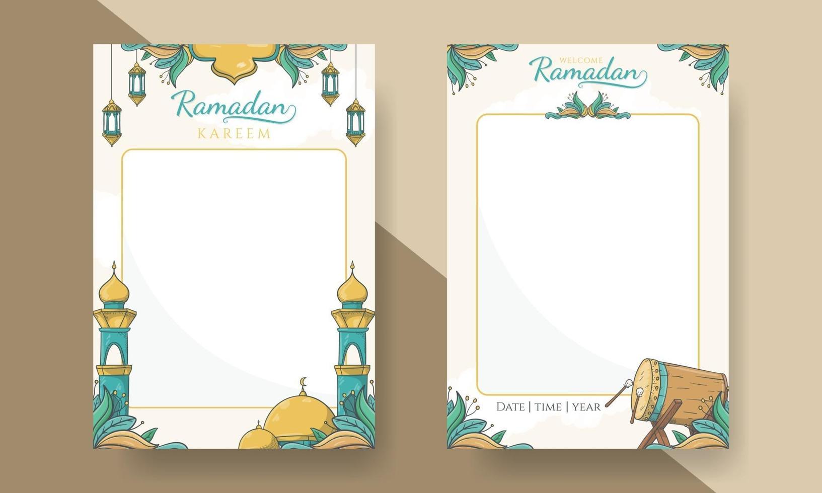 cartel de ramadan kareem con adornos islámicos dibujados a mano vector