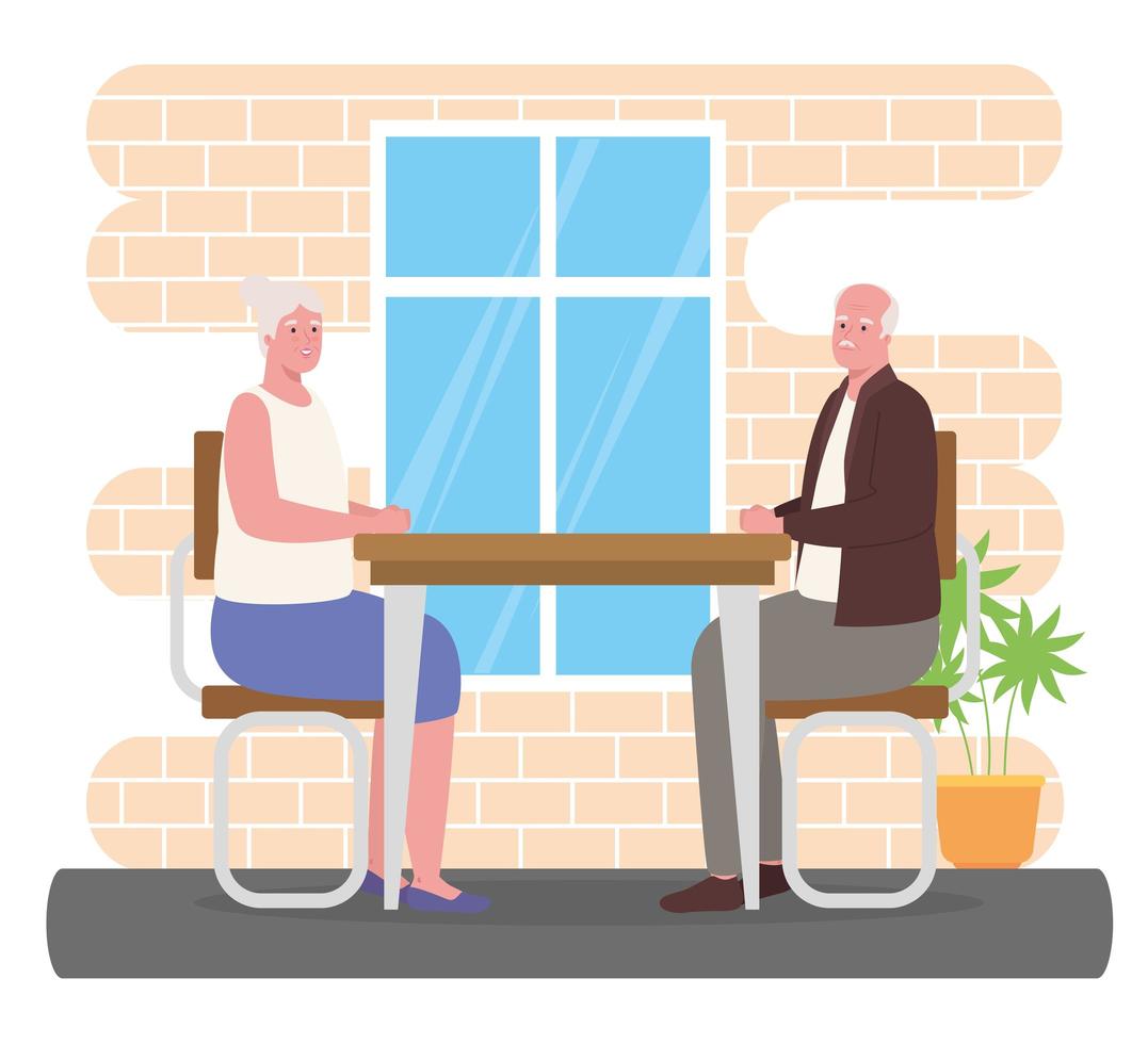 cute old couple in the dining room vector