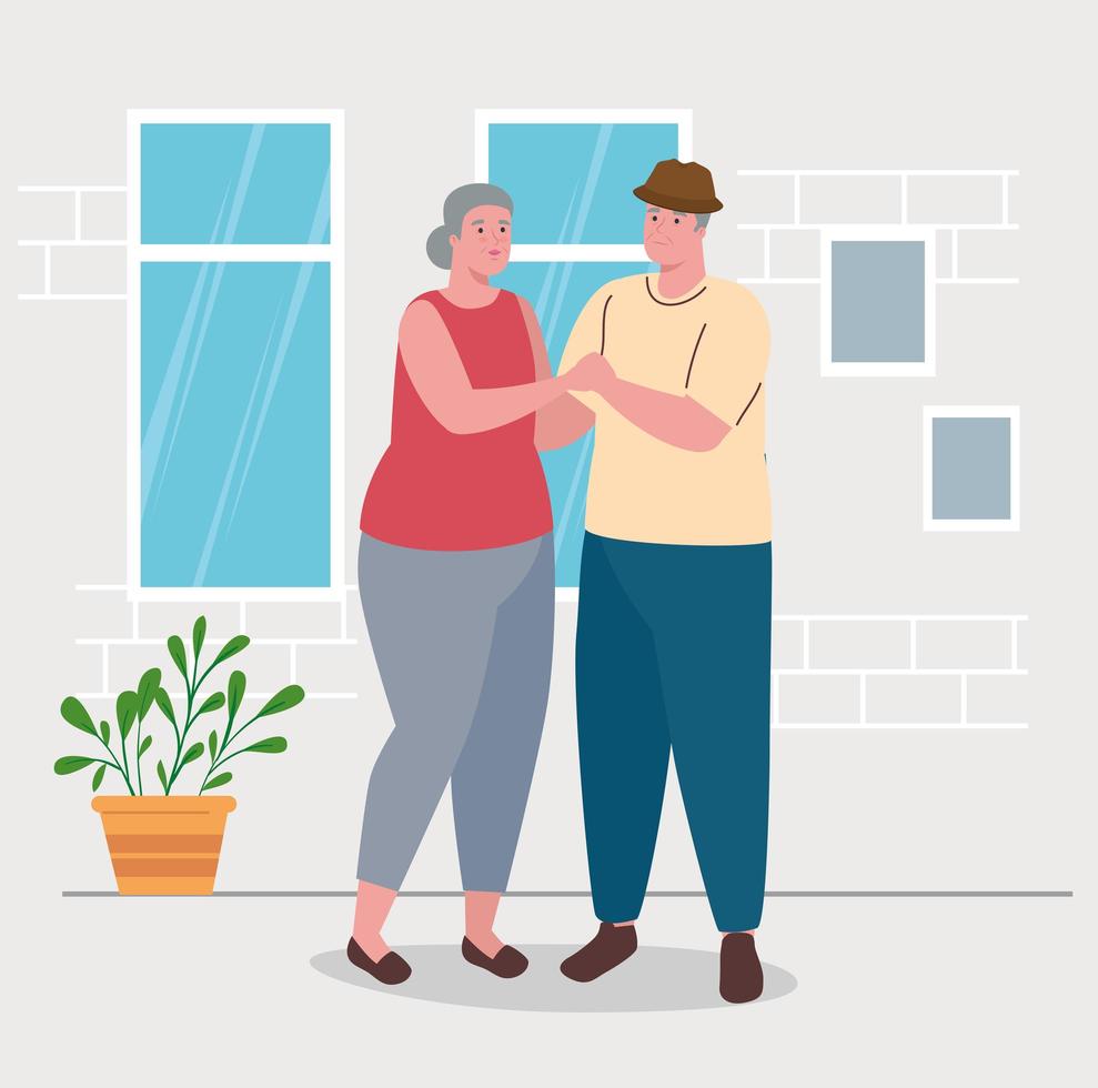 cute old couple dancing in the house vector