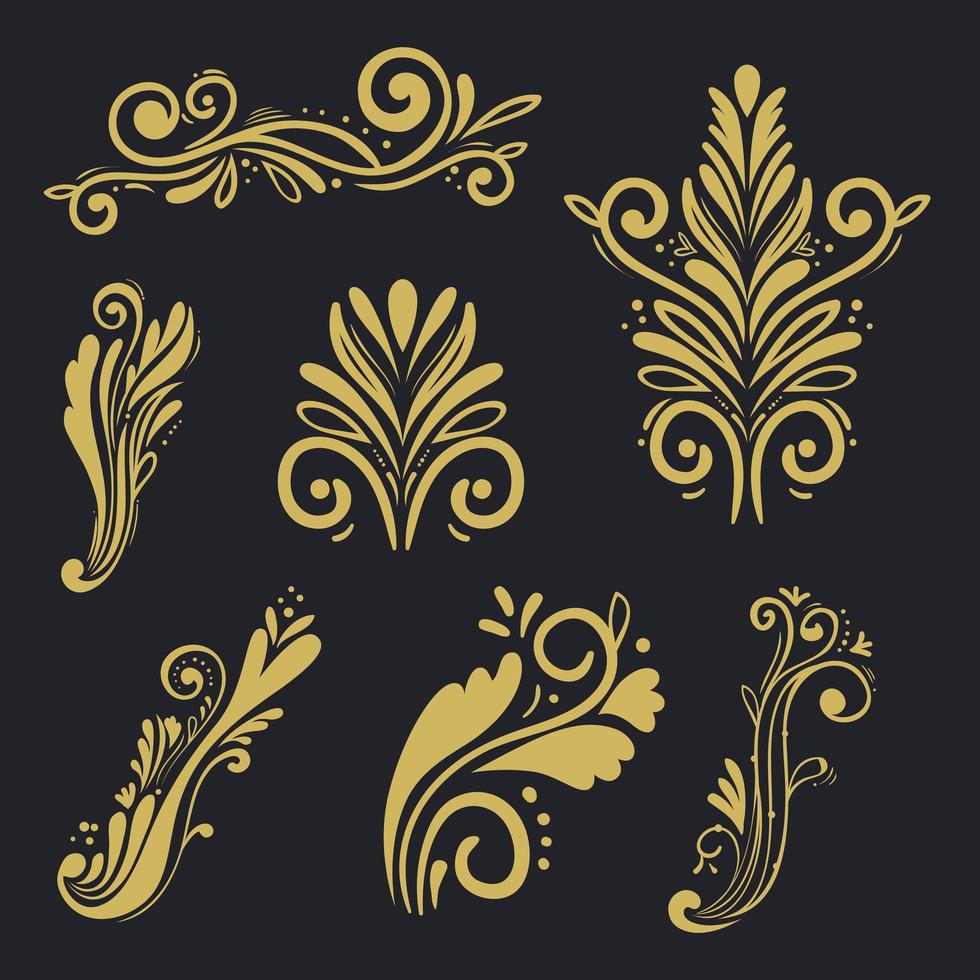 set of gold decorative elements vector