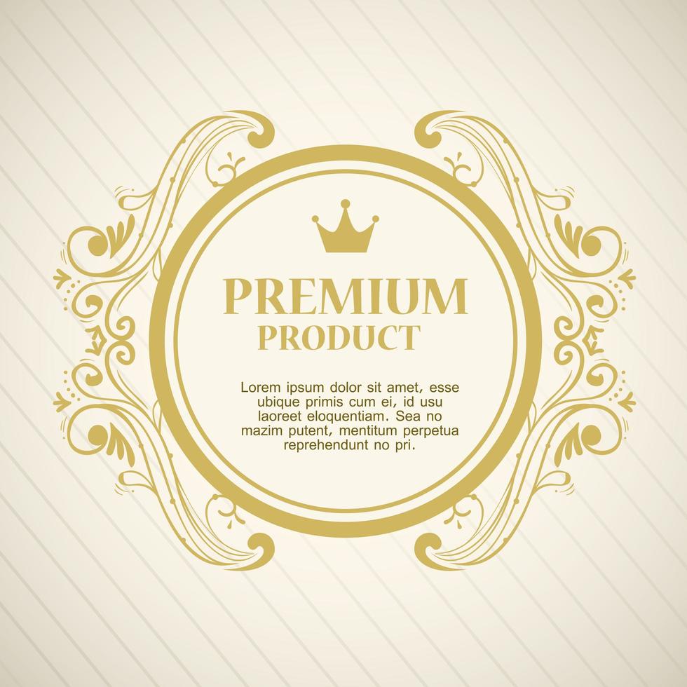 premium product label in a gold circular frame vector