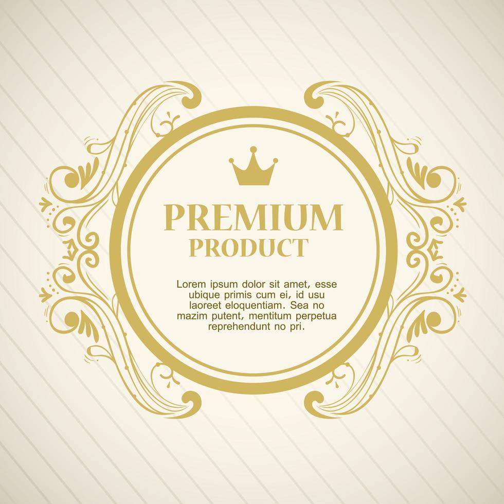 etiqueta de producto premium en un marco circular dorado vector