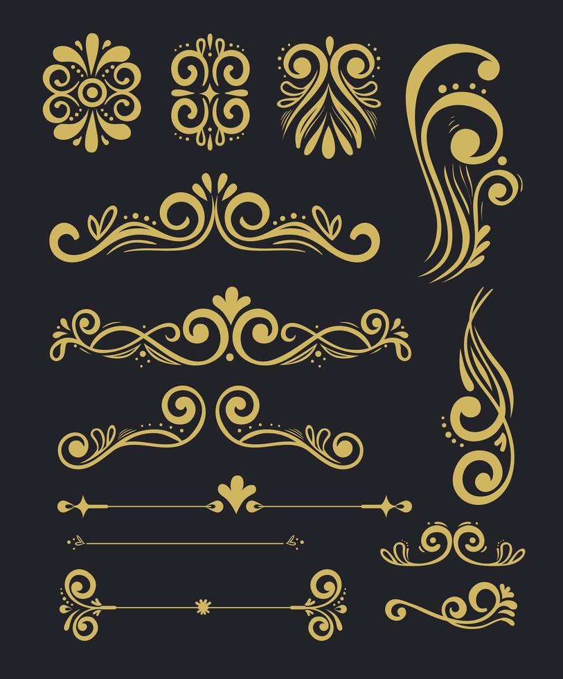 conjunto de elementos decorativos de lujo dorado vector