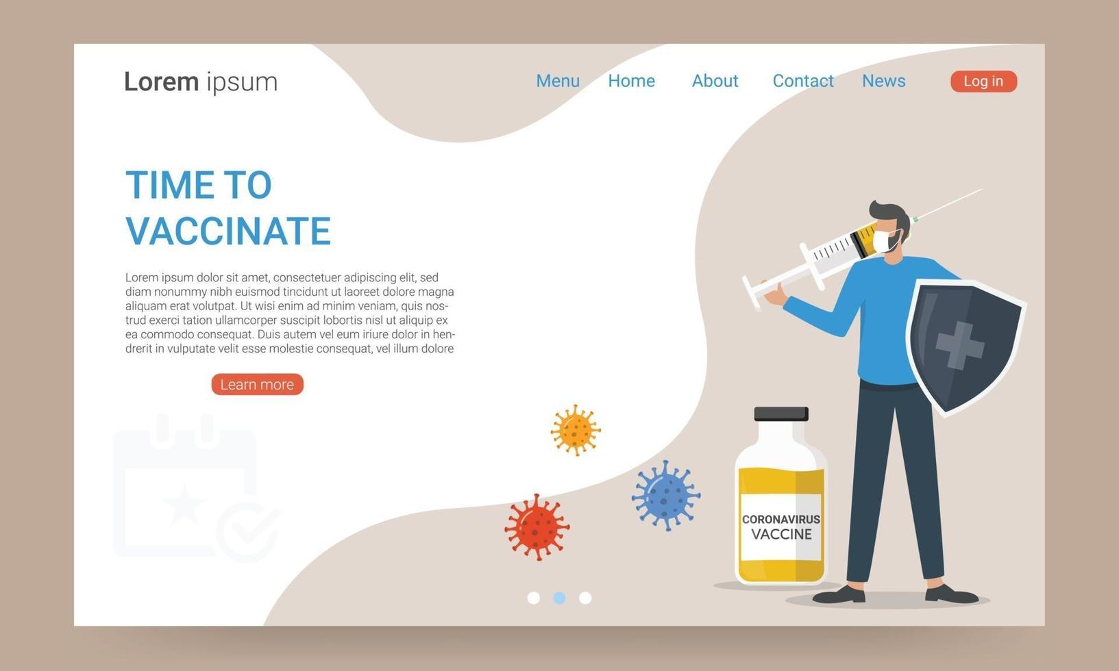 coronavirus vaccine landing page, time to vaccinate vector