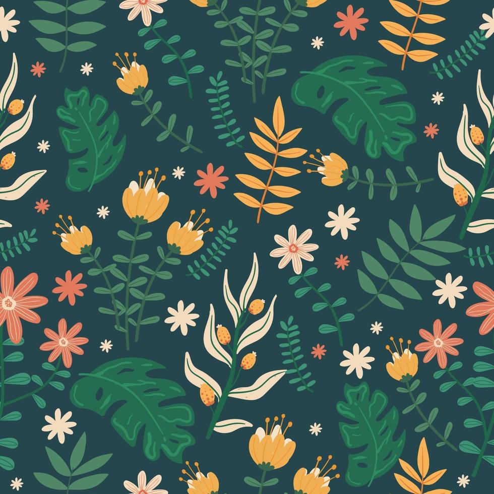 Hand painted exotic floral seamless pattern vector