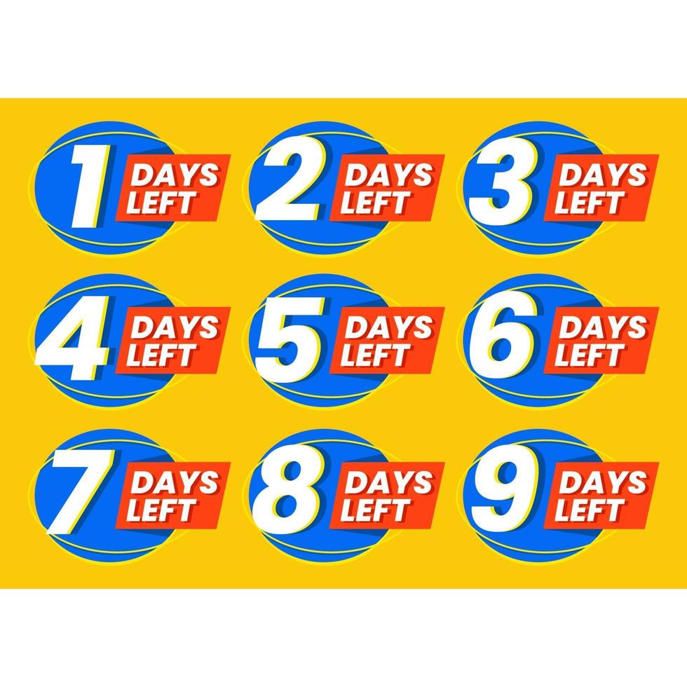 Abstract set of numbers of days left design vector