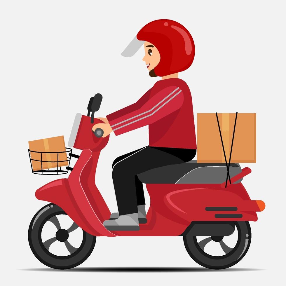 Motorcycle delivery driver with red clothes vector