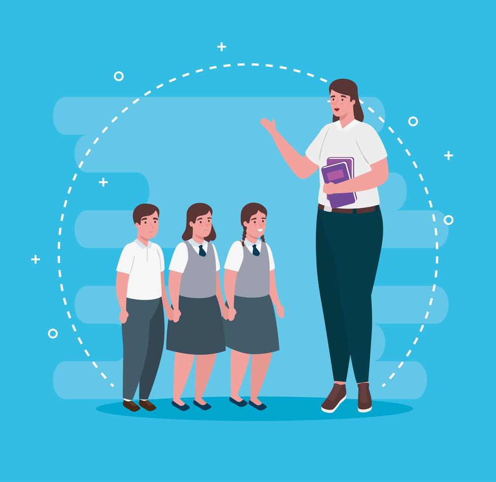 Teacher with book and students vector