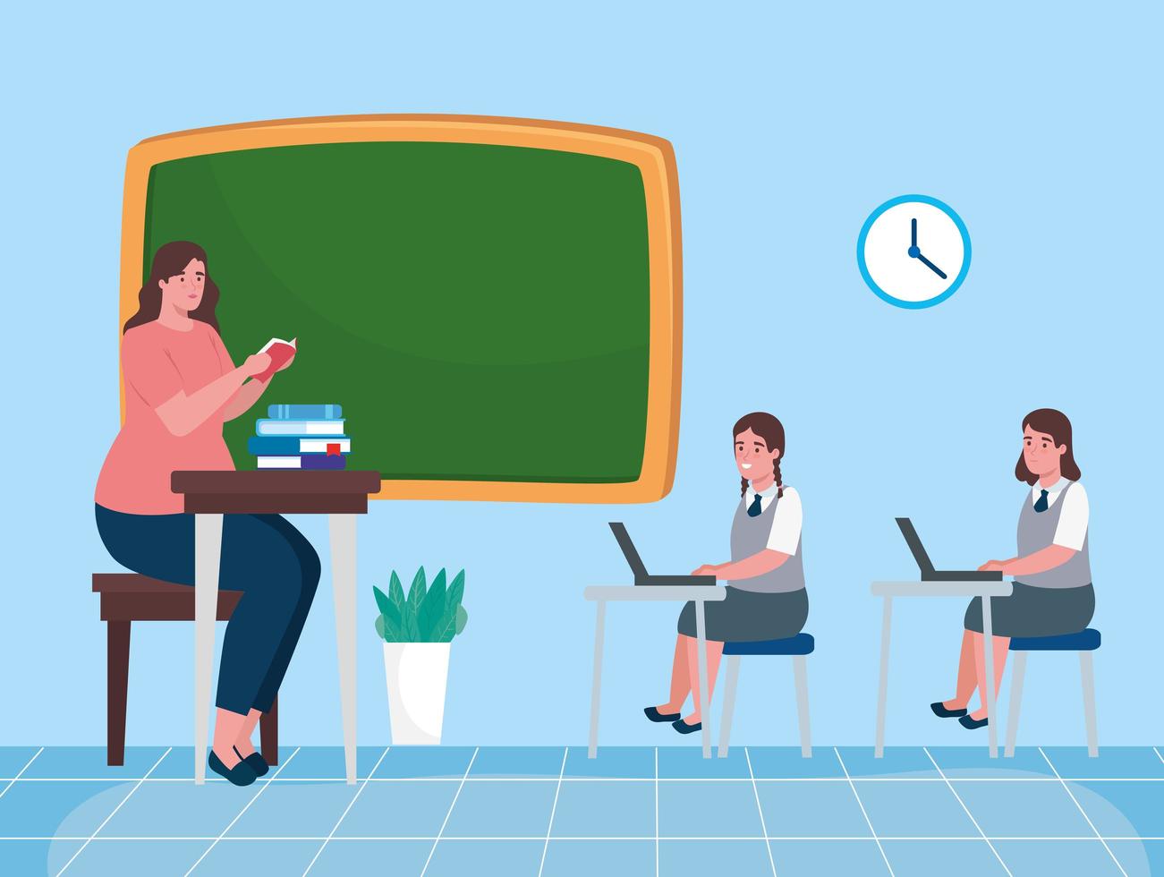 Teacher with students in the classroom vector