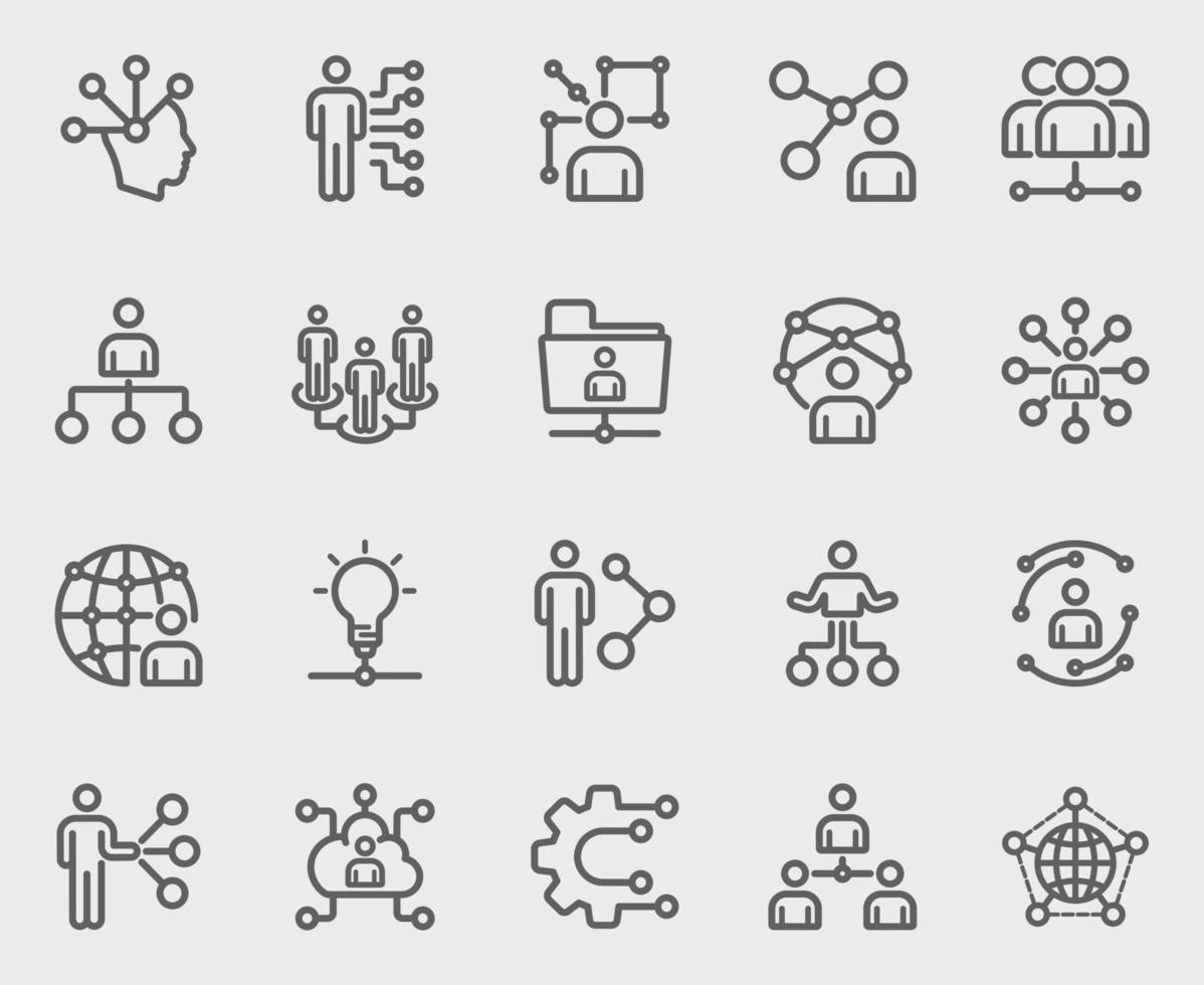 Human network line icon set vector