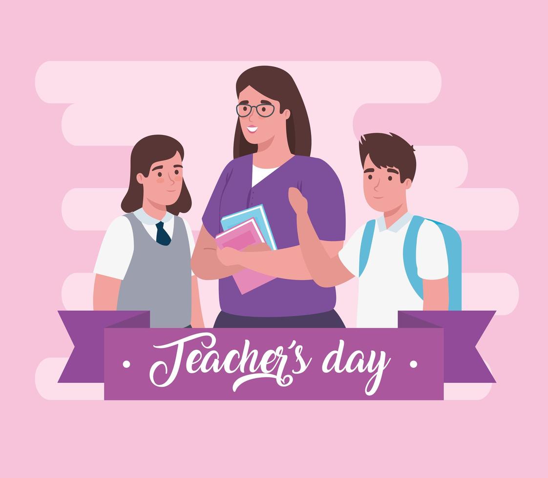 happy teachers day, with teacher and students vector