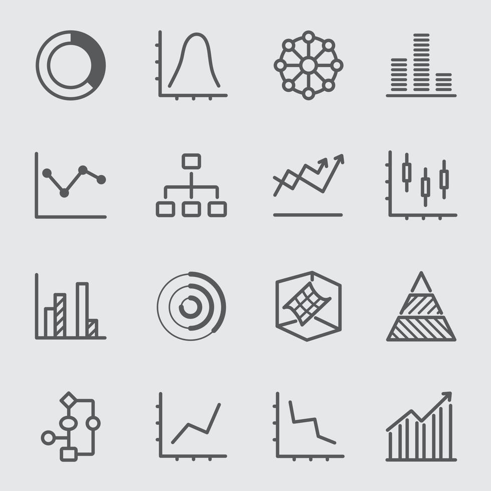 Graph and Diagram 1 line icon set vector