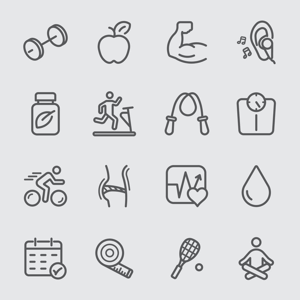 Fitness health line icon set vector
