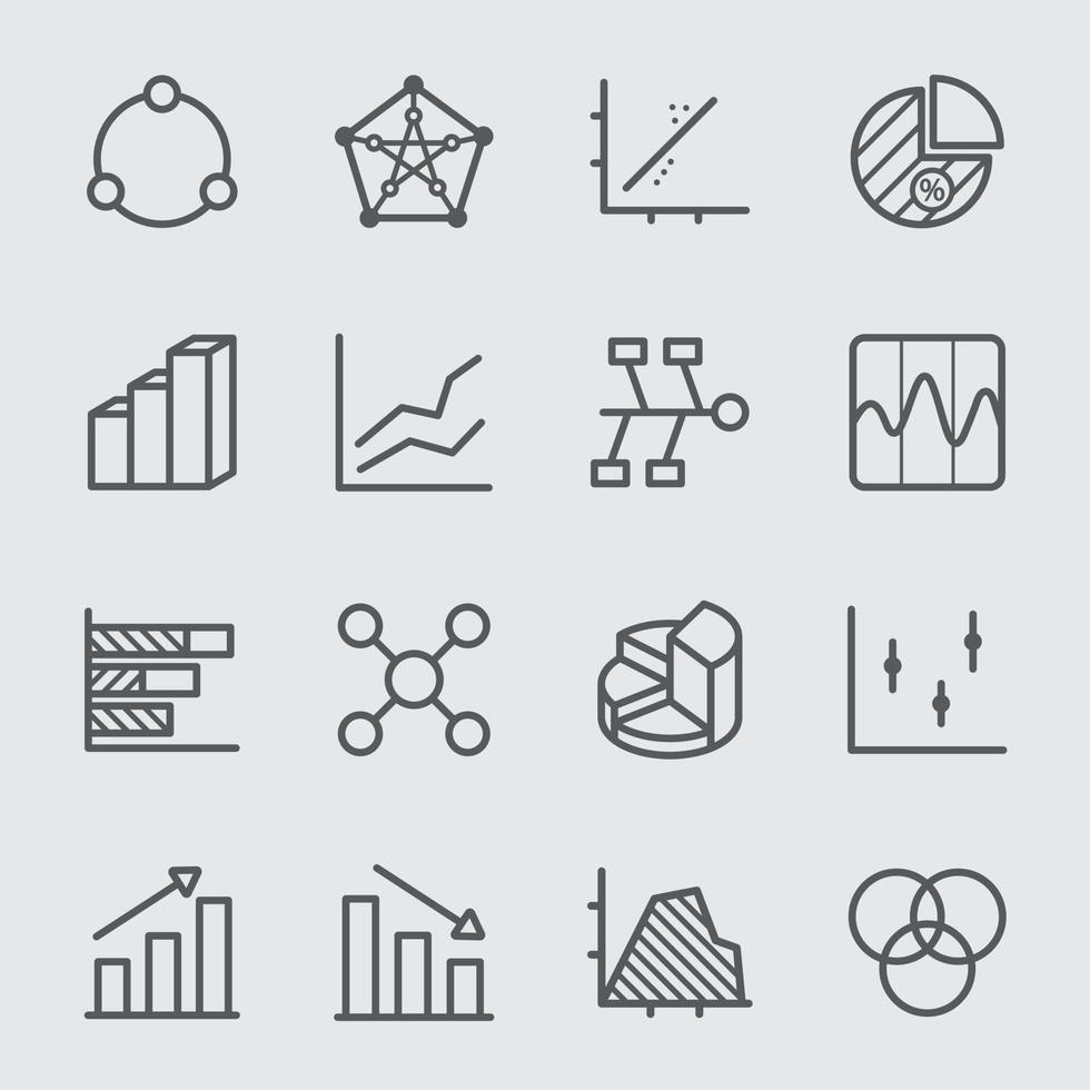 Graph and Diagram line icon set vector