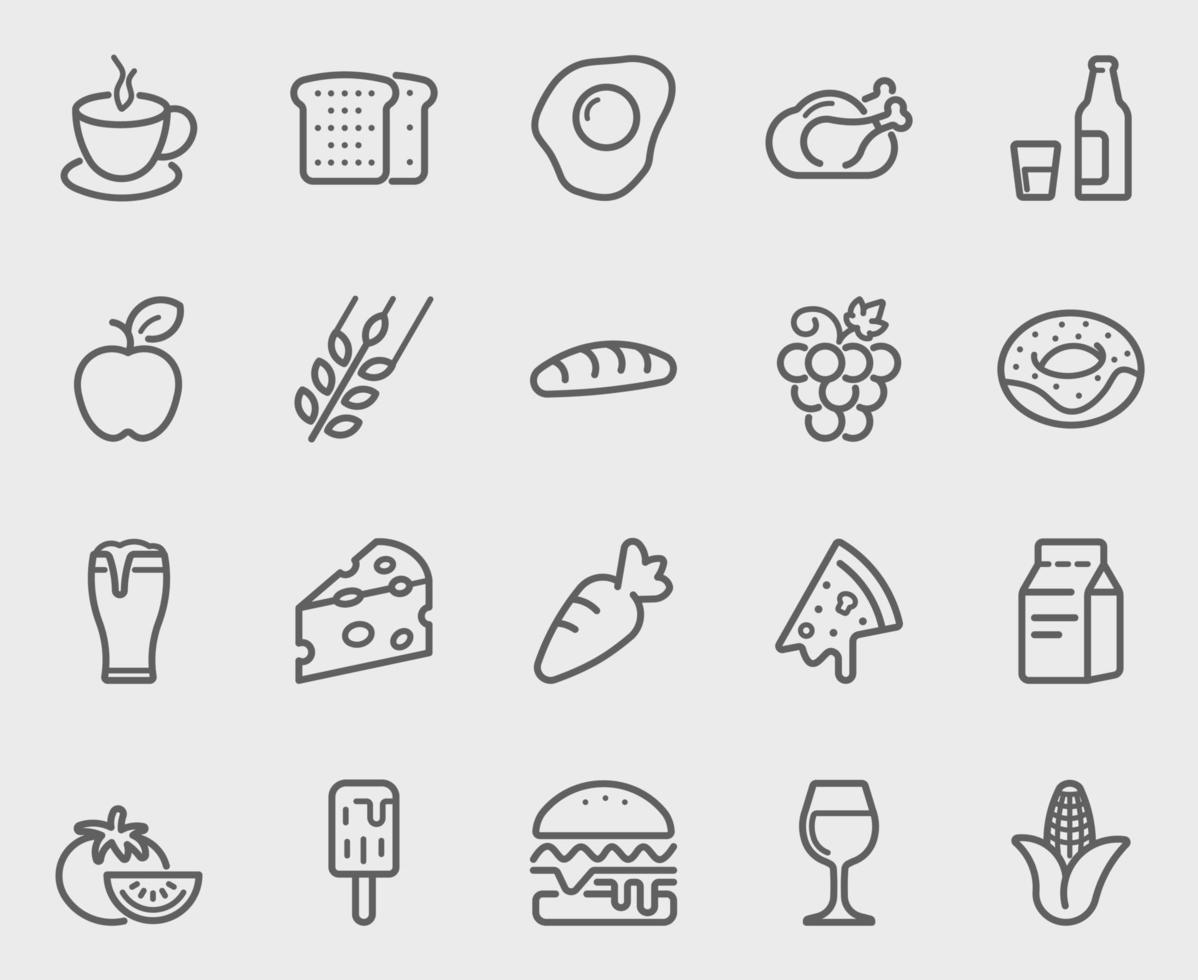 conjunto de iconos de línea de comida y bebida vector