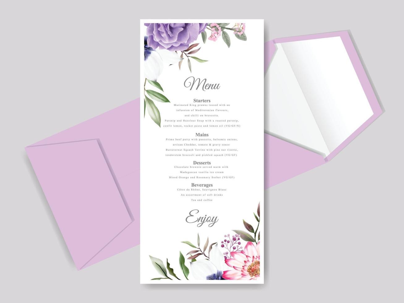 hermosa y elegante plantilla de tarjeta de invitación de boda floral dibujada a mano vector