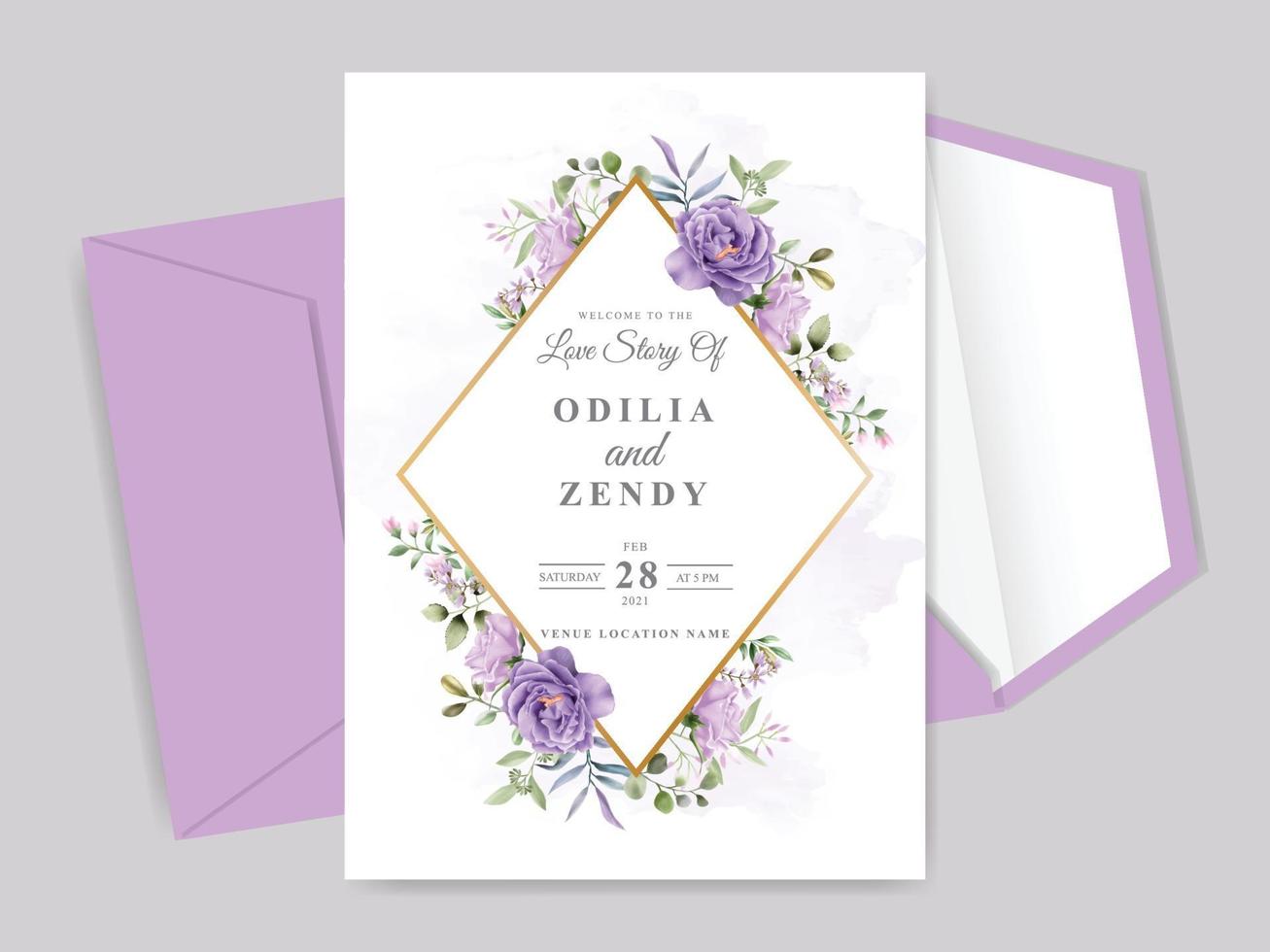 hermosa y elegante plantilla de tarjeta de invitación de boda floral dibujada a mano vector