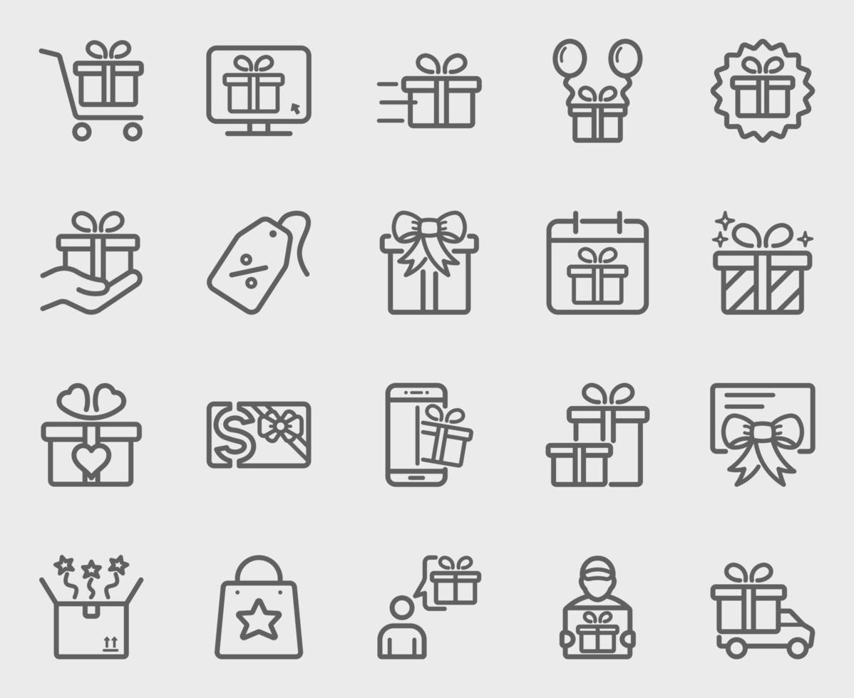 Gift line icon set vector